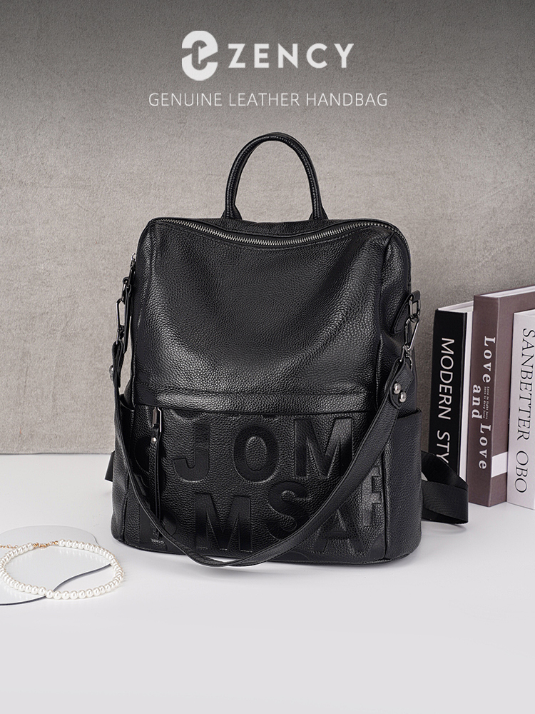 Fashion Backpack Women - กระเป๋าเป้หนังแท้ Zency Premium แบบมีหลายช่องสำหรับเดินทาง กระเป๋าสะพายไหล่แบบปรับเปลี่ยนได้สำหรับฤดูใบไม้ร่วงและฤดูหนาว สีดำและสีเทา