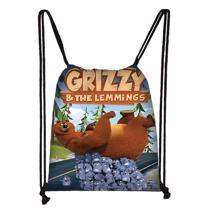 Fashion Backpack Women - เด็กพิมพ์ Drawstring สําหรับการ์ตูน Grizzy Lemmings กระเป๋าช้อปปิ้งผู้ชายผู้หญิงฟุตบอลกีฬายิมเก็บกระเป๋าเป้สะพายหลังโยคะ
