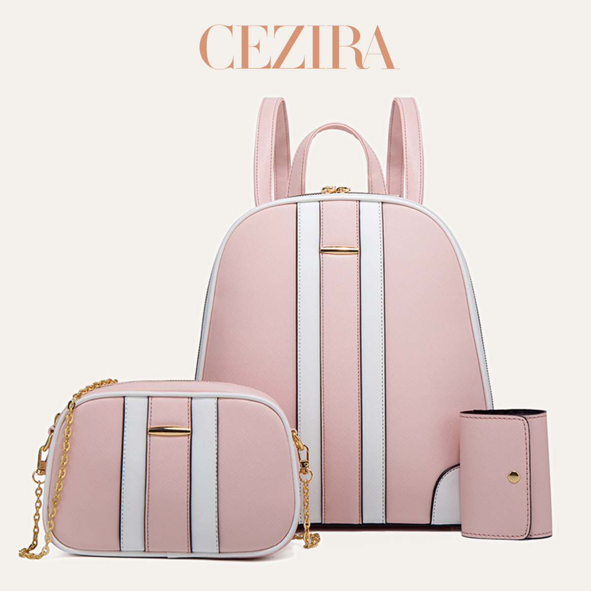 ชุดกระเป๋าเป้สะพายหลังลายทาง C - Fashion Backpack Women บทวิจารณ์และราคา